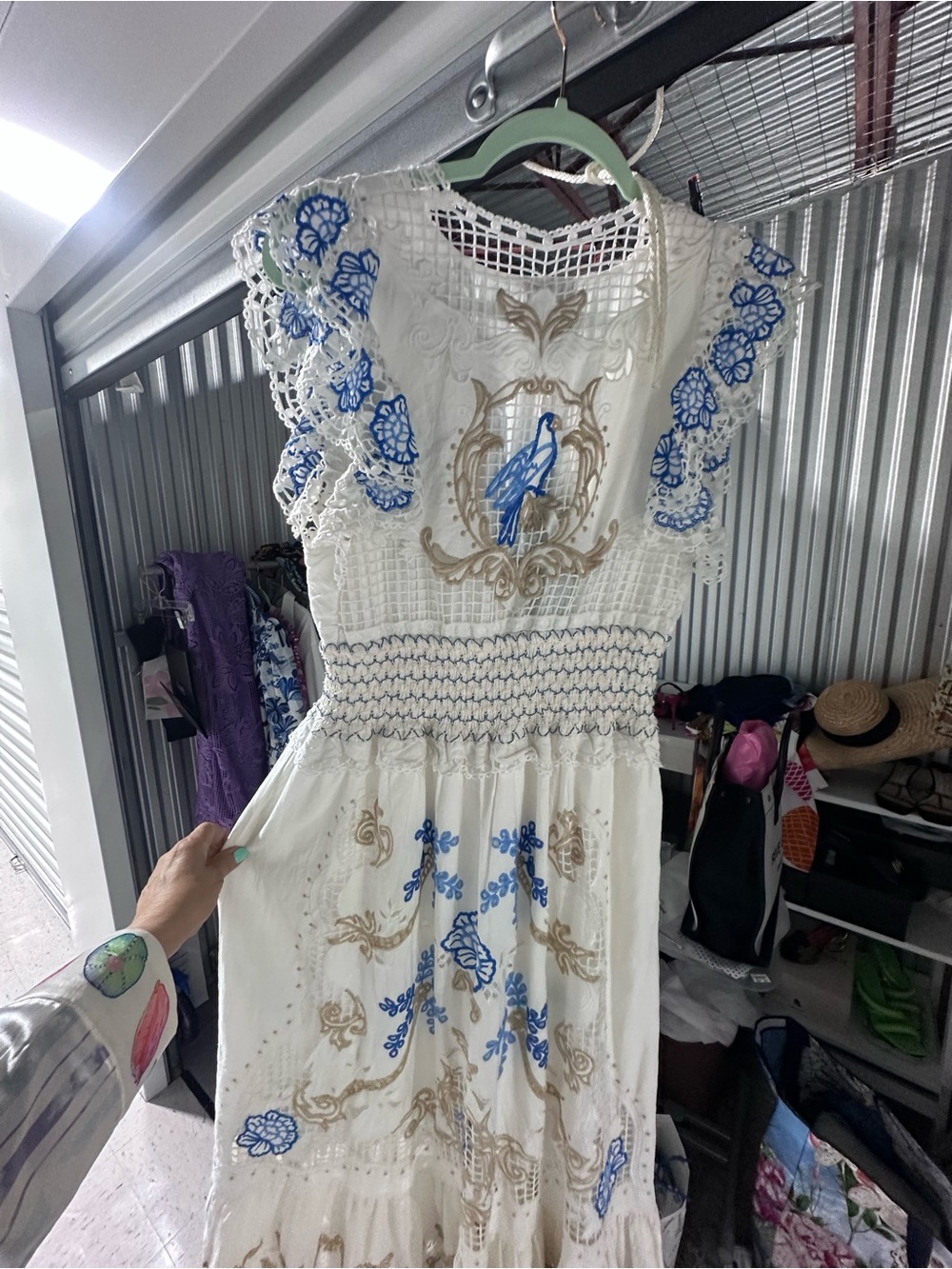 Farm Rio White & Blue Embroidered V-Neck Maxi Dress NWT - Picture 4 of 7